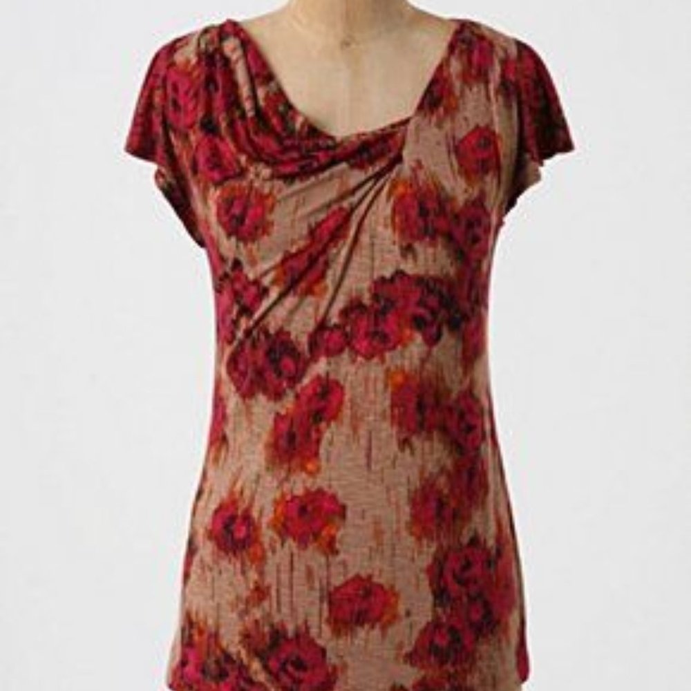 Anthropologie Roses in The Rain Floral Knit Top by One.September Red Tan